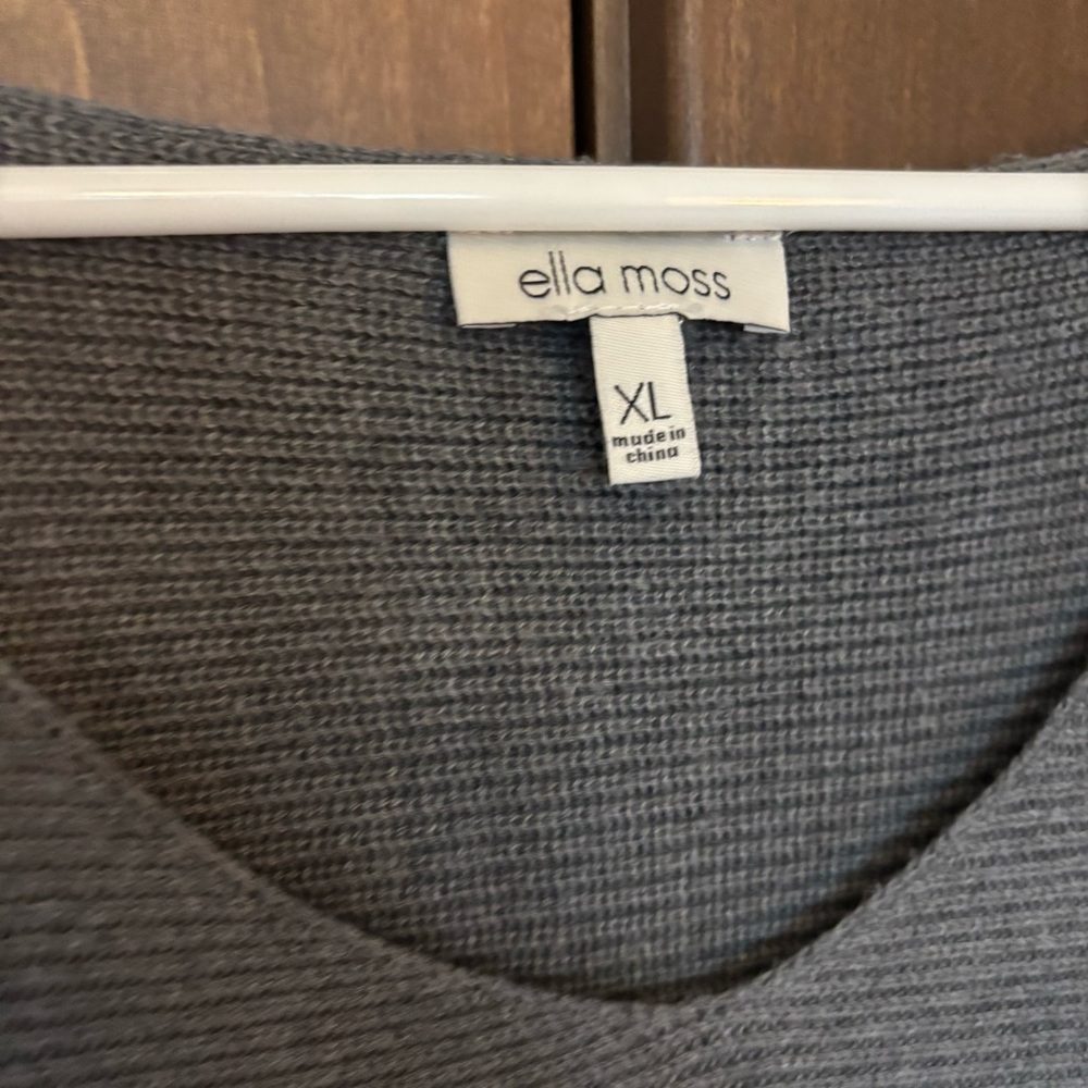 Ella Moss Gray Ribbed V-neck Pullover Sweater Size XL Minimalist Business Casual - Picture 8 of 8